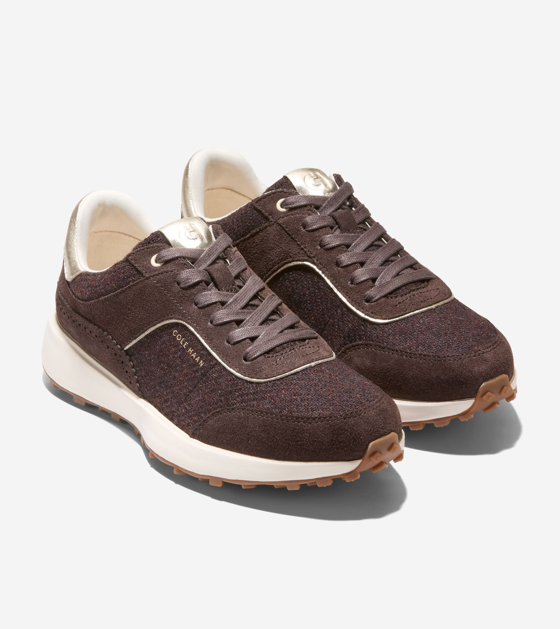 W34884:CH DK CHOCOLATE SUEDE/WOOL/SOFT GOLD/WHITE